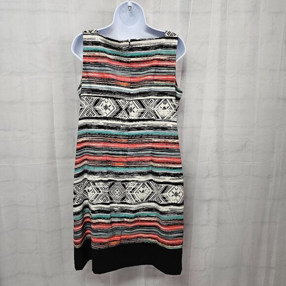 AB Studio Black Red Aztec Southwestern Sleeveless Sheath Dress Size 14 - Picture 6 of 15